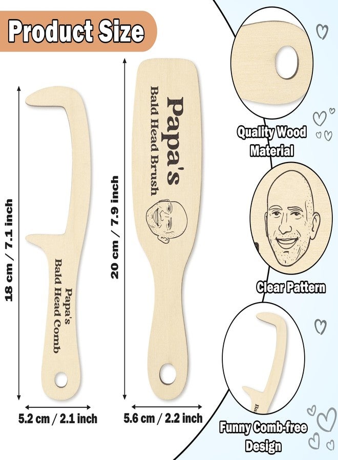 BkeeCten Funny Gifts For Man - 2pcs Dad's Bald Head Brush and Comb Funny Bald Man Grooming Tool Gag Gift Wooden Hairless Combing Head Brush and Comb No Teeth Set Prank Dad's Birthday Novelty Joke - Image 2